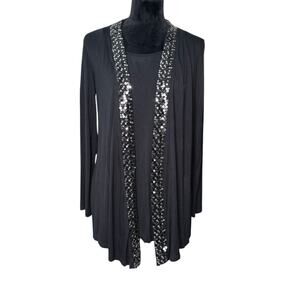 STYLE & CO. Women’s Black Sequin Trim Cardigan and Attached Blouse